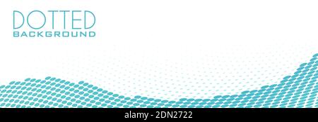 Abstract saturated bluish cyan color background with dotted wave. Halftone vector graphic pattern Stock Vector