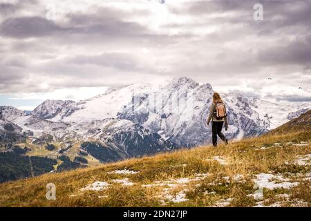 hiking in the mountains of the alps Stock Photo