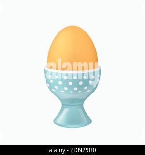 brown egg in blue eggcup on white Stock Vector