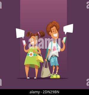 man and woman chatting by their phones Stock Vector