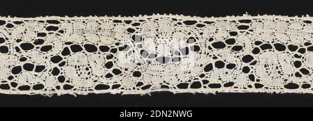 Band, Medium: linen Technique: bobbin lace, Binche style with no ground, Band of northern Italian guipure with an open scrolling pattern with brides., Italy, 17th–18th century, lace, Band Stock Photo