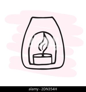 Scented lamp with a burning candle for aromatherapy. Alternative medicine. Doodle Stock Vector