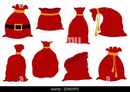 Set of different Santa Claus bags isolated on white Stock Vector