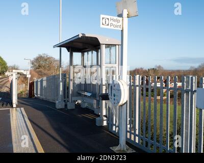 Shelter for passengers waiting for a train at Dilton Marsh Halt near Westbury, Wiltshire, England, UK. Stock Photo