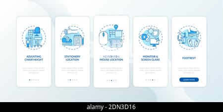 Office ergonomics tips onboarding mobile app page screen with concepts Stock Vector