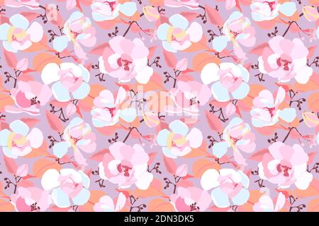 Vector floral seamless pattern. Pink and white garden flowers Stock Vector