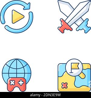 Virtual sports linear icons set. Simulations, Gaming, Technology ...