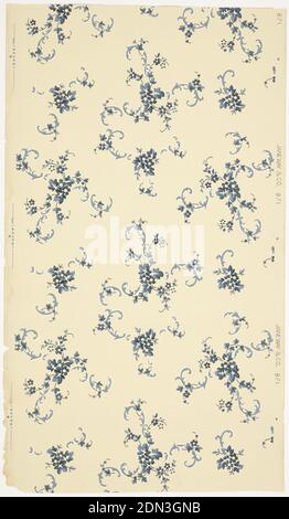 Ceiling paper, Janeway & Co. Inc., New Brunswick, New Jersey, 1848 - 1914, Machine-printed paper, liquid mica, Overall cluters of floral scrolls and flowers. Printed in blues and white mica on off-white ground., New Brunswick, New Jersey, USA, 1905–1915, Wallcoverings, Ceiling paper Stock Photo