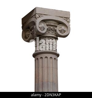 Elements of architectural decorations of buildings, columns and tops, gypsum stucco molding, wall texture and patterns. On the streets in Barcelona, p Stock Photo