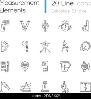 Measurement elements linear icons set Stock Vector