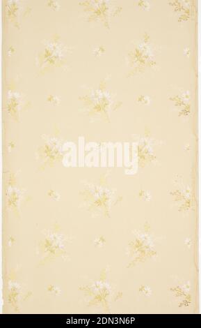 Ceiling paper, Howell and Brothers, 1835 – 1900, Machine-printed paper, liquid mica, Subtle pattern of larger floral sprigs alternating with single flower motifs. Printed in white, ocher, and metallic gold on light tan ground., Philadelphia, Pennsylvania, USA, 1905–1915, Wallcoverings, Ceiling paper Stock Photo