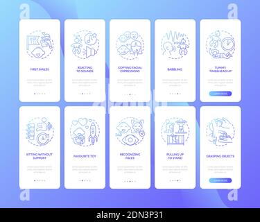 Early childhood development dark blue onboarding mobile app page screen with concepts Stock Vector