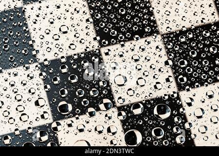 abstract selective focus background on chess theme. water bubbles multiple reflections. Stock Photo