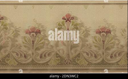 Frieze, Machine-printed paper, Stylized floral design, alternating taller and shorter bouquets. All-over speckled background., USA, 1905–1915, Wallcoverings, Frieze Stock Photo