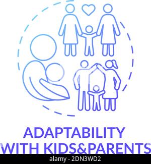 Adaptability with kids and parents blue gradient concept icon Stock Vector