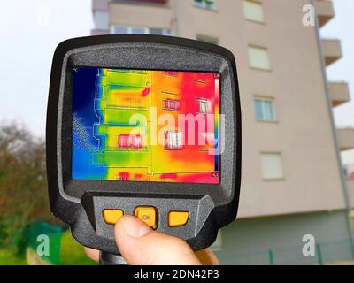 Recording Heat Loss at the Residential building, With Thermal Camera Stock Photo