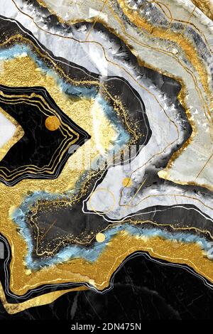 Marble Pattern Ink Technique Gray and Gold Colors Wallpaper 3D 