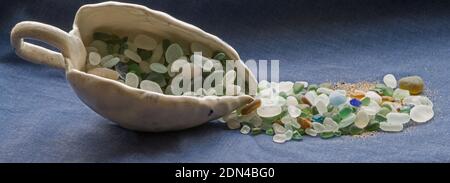 A collection of  sea glass gleaned from the beaches at Seaham Harbour in County Durham and which are highly sought after Stock Photo