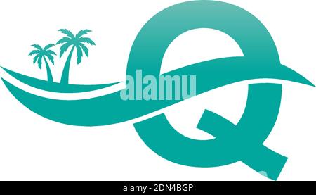Letter Q logo  coconut tree and water wave icon design vector Stock Vector
