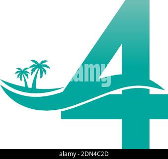 Number 4 logo  coconut tree and water wave icon design vector Stock Vector