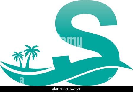Letter S logo  coconut tree and water wave icon design vector Stock Vector
