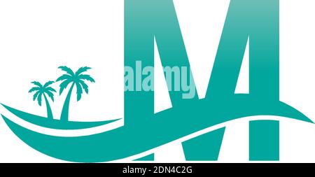 Letter M logo  coconut tree and water wave icon design vector Stock Vector