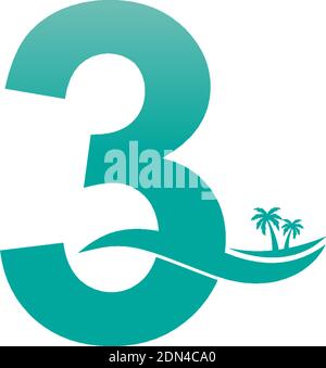 Number 3 logo  coconut tree and water wave icon design vector Stock Vector