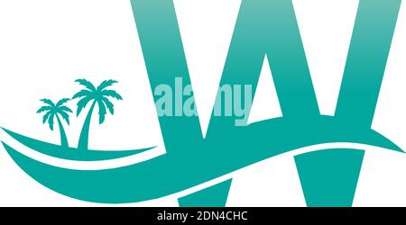 Letter W logo  coconut tree and water wave icon design vector Stock Vector