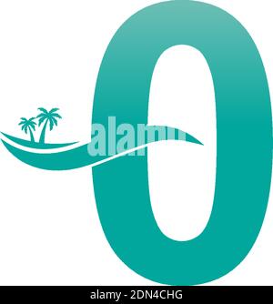 Number zero logo  coconut tree and water wave icon design vector Stock Vector
