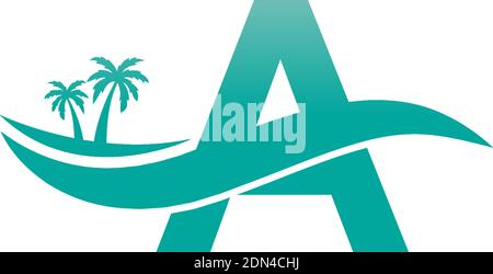 Letter A logo  coconut tree and water wave icon design vector Stock Vector