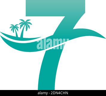 Number 7 logo  coconut tree and water wave icon design vector Stock Vector