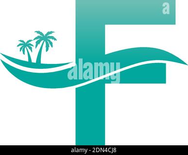 Letter F logo  coconut tree and water wave icon design vector Stock Vector
