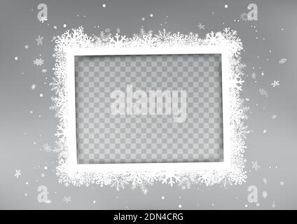 Christmas white photo frame winter snowfall Stock Vector