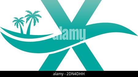 Letter X logo  coconut tree and water wave icon design vector Stock Vector