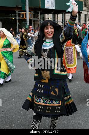 Greek Day parade in New York city , celebrating the countries independence. Stock Photo