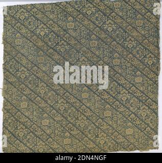 Fragment, Medium: silk on cotton Technique: tent stitch embroidery, Blue-green embroidery on an ivory ground showing diagonal floral bands. Type of material used for women's pants., Iran, 18th century, embroidery & stitching, Fragment Stock Photo
