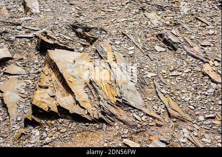 Close-up of layered rocks and gravel on ground. Stock Photo