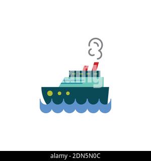 Steamship color, steamboat, Cruise sea ship icon vector. Simple sign, logo. Stock Vector