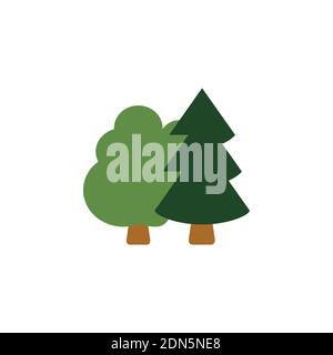 Deciduous and coniferous tree color. Forest. icon green vector. Simple sign, logo. Stock Vector