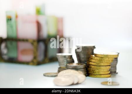Stack Of Coins On Table