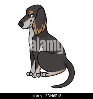 Cute cartoon Saluki sitting puppy vector clipart. Pedigree kennel Borzoi breed for kennel club. Purebred domestic dog training for pet parlor Stock Vector