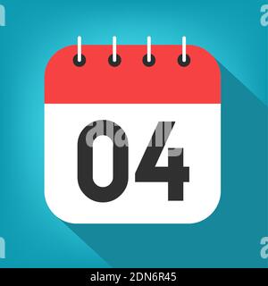 Calendar day 4. Number four on a white paper with red border on blue background vector. Stock Vector