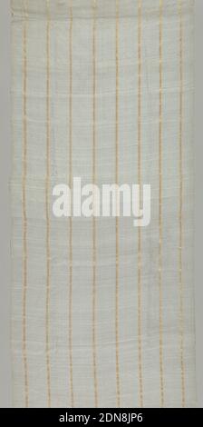 Textile, Medium: piña (pineapple) fiber, silk Technique: plain weave, Very sheer white ground with narrow vertical stripes of orange silk., Philippines, 19th century, woven textiles, Textile Stock Photo