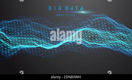 Blue abstract technology background. Vector data wave flow. Sound wave digital technology backdrop. Big data future technology background. Stock Vector