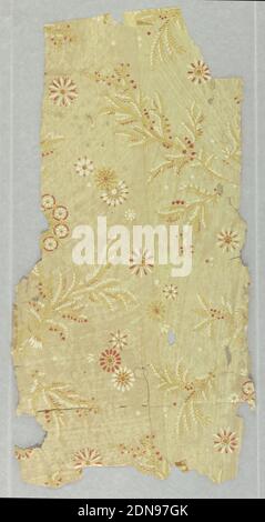 Sidewall - fragment, Machine-printed on paper, Red and white flowers and leaves on tan. Aesthetic style floral design., 1870–90, Wallcoverings, Sidewall - fragment Stock Photo