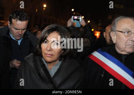 Paris Mayor Anne Hidalgo takes part in a vigil in Place de la Republique, Paris, France, Wednesday January 7, 2015, after three gunmen carried out a deadly terror attack on French satirical magazine Charlie Hebdo in Paris, killing 12 people. Photo by Alain Apaydin/ABACAPRESS.COM Stock Photo
