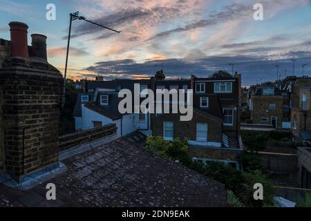 sunrise over suburban roofs in london Stock Photo