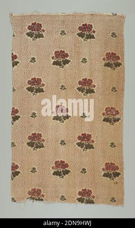 Fragment, Medium: linen warp, cotton weft Technique: block printed on plain weave, Design of geranium-like flowers and isolated sprigs on a field of meandering lines. Registration marks visible., France, 1775–80, printed, dyed & painted textiles, Fragment Stock Photo