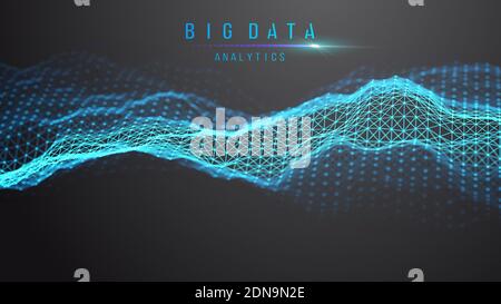 Blue abstract technology background. Vector data wave flow. Sound wave digital technology backdrop. Big data future technology background. Stock Vector
