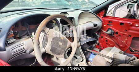 Broken car in the junkyard, Houston Stock Photo